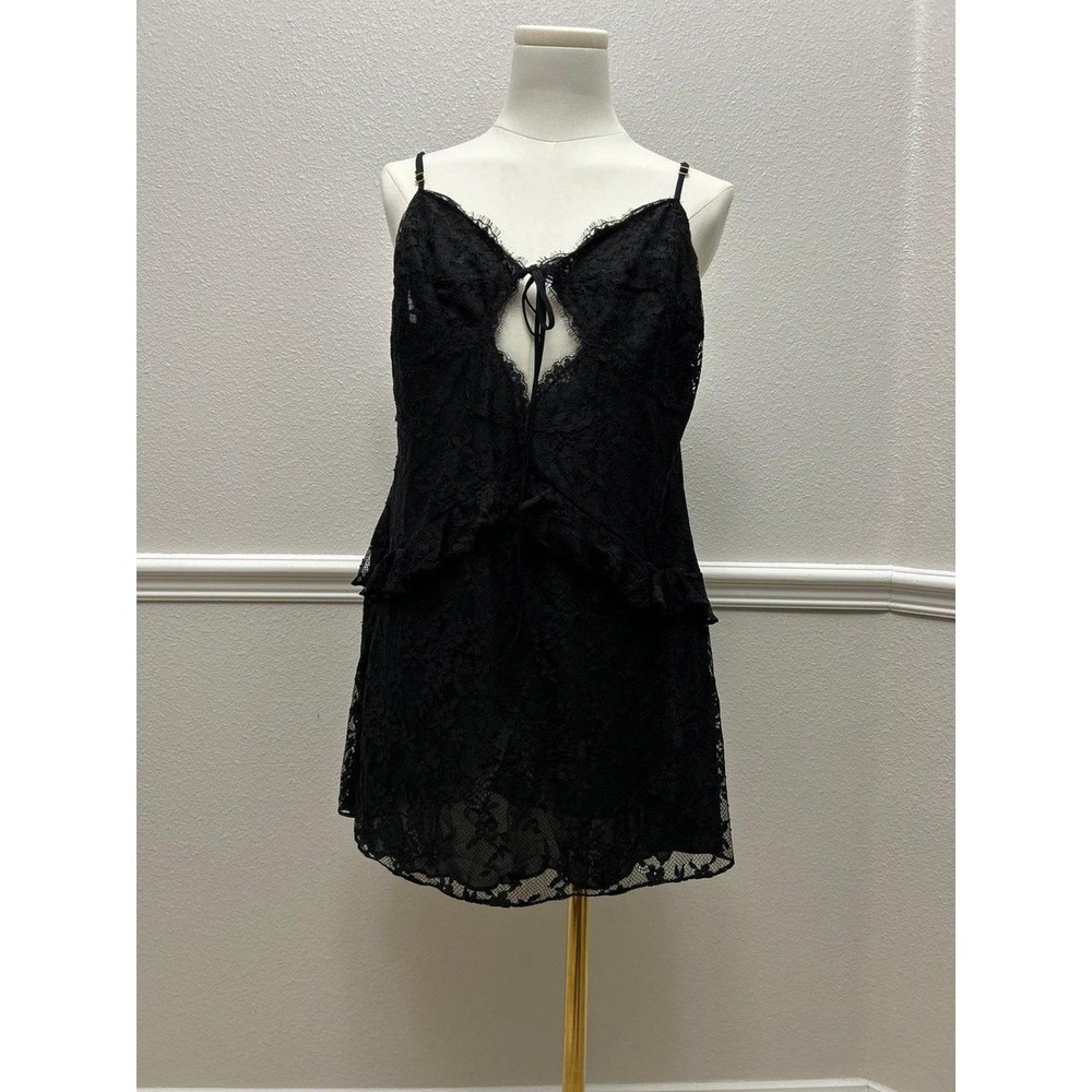 NWT Victoria's Secret Black Floral Lace Keyhole Ruffle Slip Dress Chemise XL